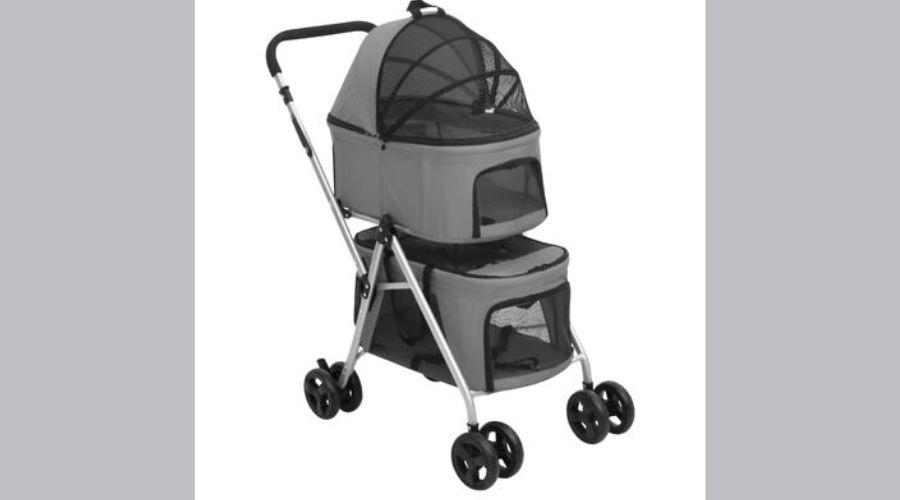 2-Layers Folding Dog Stroller Grey 83x48x97 cm Oxford Fabric