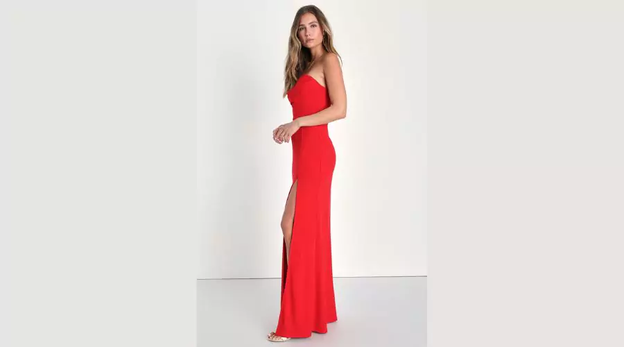 Red Strapless Mermaid Maxi Dress