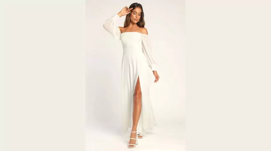 Feel the Romance White Off-the-Shoulder Maxi Dress