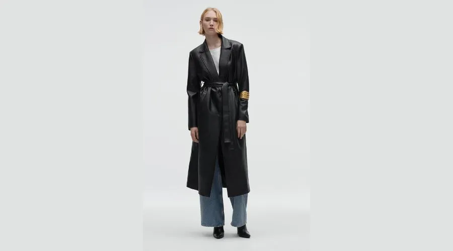 Long faux leather trench coat