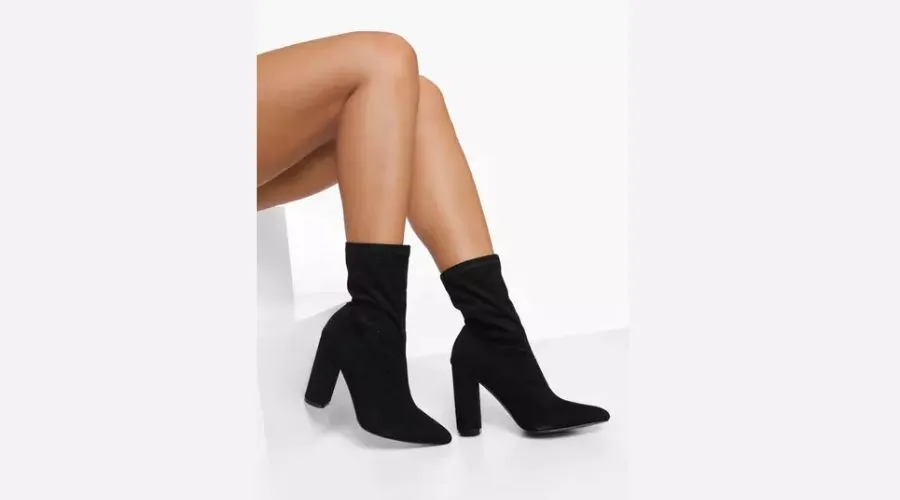 Wide Fit Block Heel Pointed Toe Sock Boots