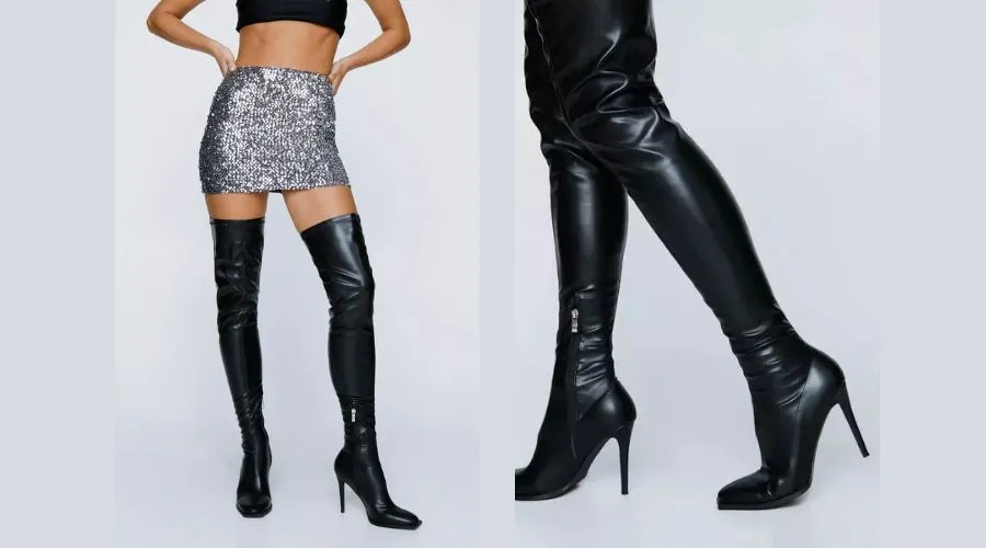NastyGal Fauz Leather Over The Knee Boots