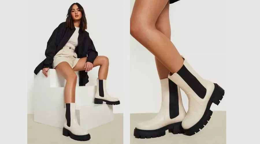 Wide Fit Calf High Chunky Chelsea Boots