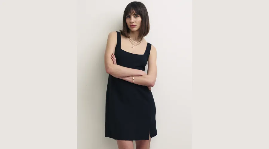 Black Linen-blend Valentina Mini Dress