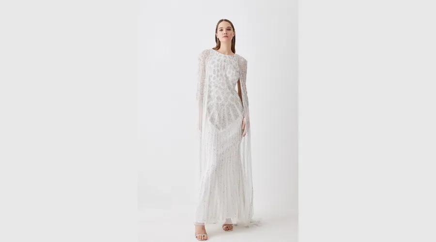 Premium Embellished Caped Maxi Dress