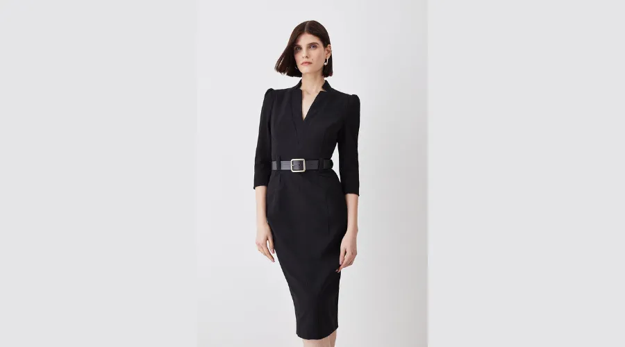 Tall Structured Crepe Belted Forever Midi Dress