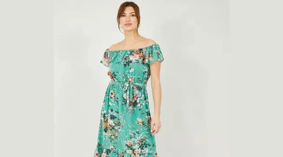 Yumi Mint Floral Bardot Dress 