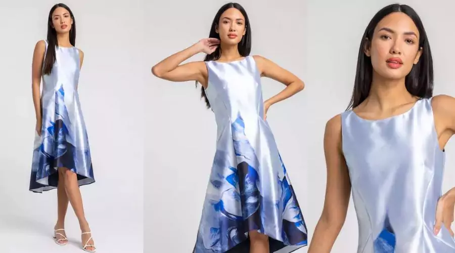 Abstract Print Dipped Hem Midi Dress