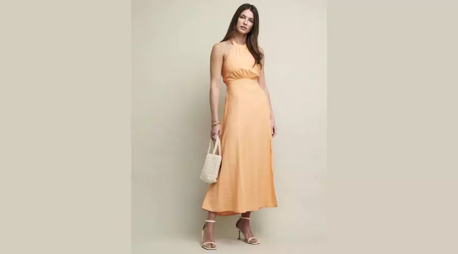 Peach Halter Neck Holly Midi Dress