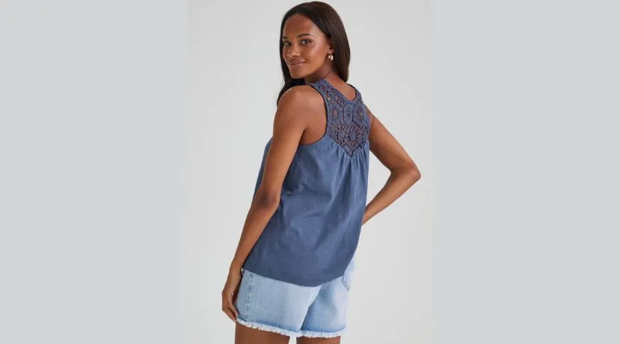 Blue Crochet Look Vest Top