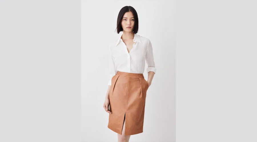 Leather Veg Tan Pencil Knee Skirt