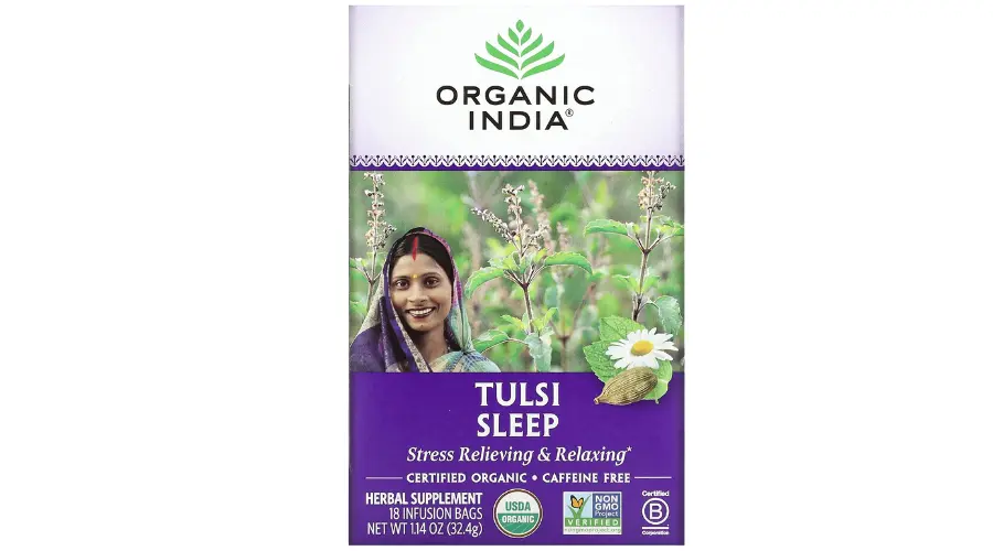 Organic India, Tulsi Tea, Sleep, Caffeine Free, 18 Infusion Bags, 1.14 oz (32.4 g) | Findwyse