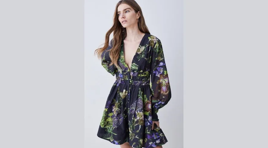 SILK COTTON Botanica Floral Woven Short Dress