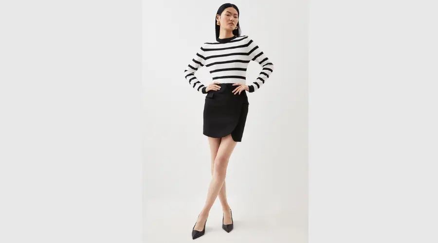 Viscose Blend Rib Knit Trim Stripe Top | Celebzero