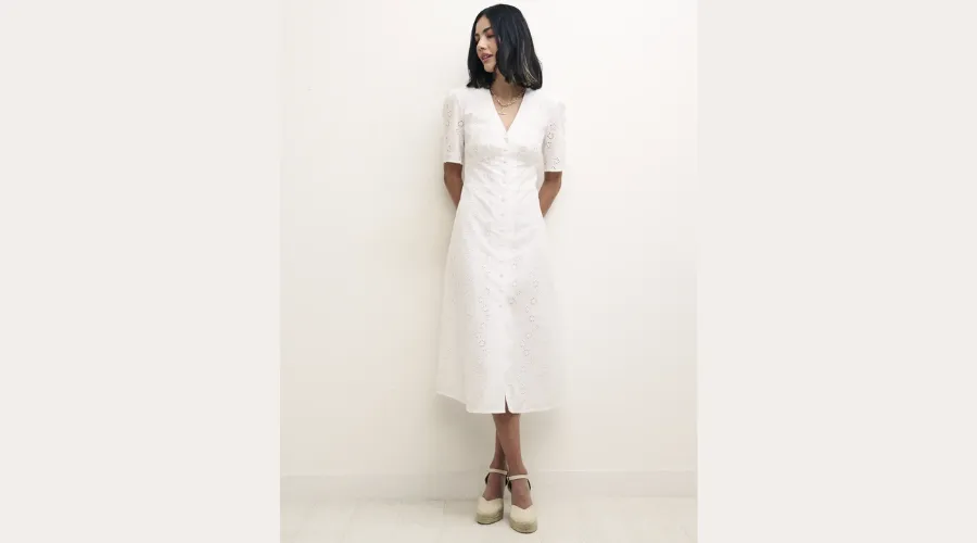 White Alexa Broderie Midi Dress