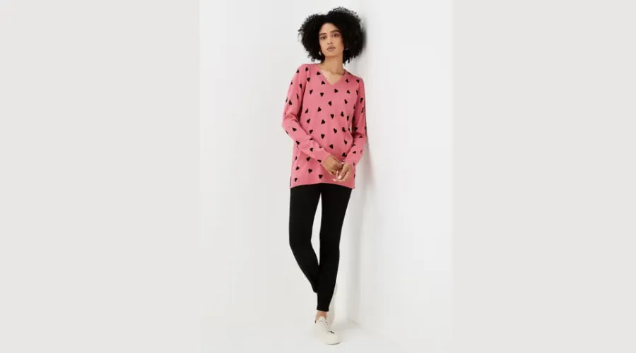 Pink Heart Print Soft Touch Jumper | Celebzero