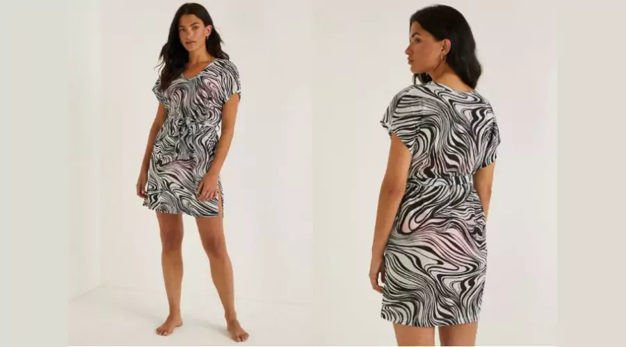 Monochrome Wave Print Jersey Kaftan