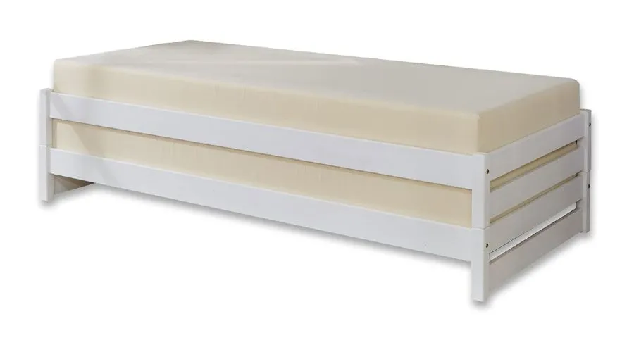 Guest Bed Stackable Double Bed Solid Pine White 