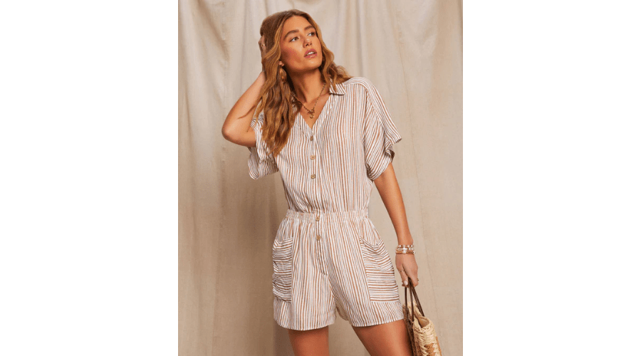 Sonya Cotton Striped Pocketed Romper