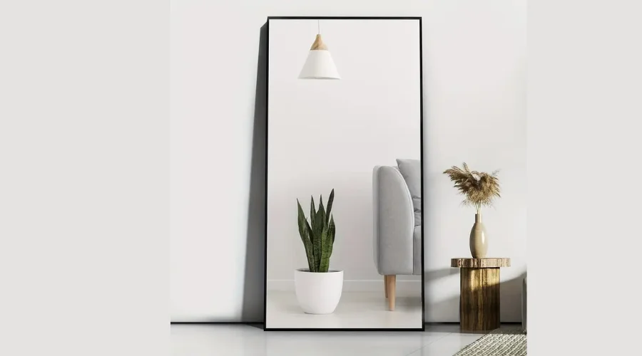 Full-Length Floor Standing Vertical Mirror With  Black Metal Frame Mirror For Room 