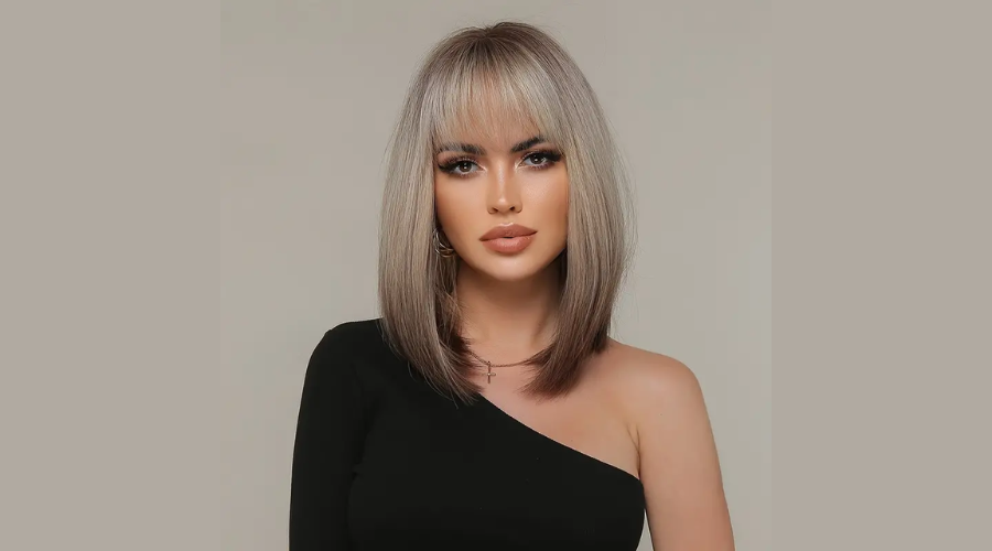 Grey to Black Ombre Short Straight Bob Wig