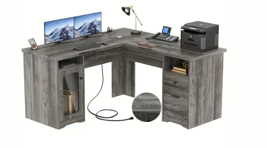 L-Shaped Computer Desk with Power Outlets