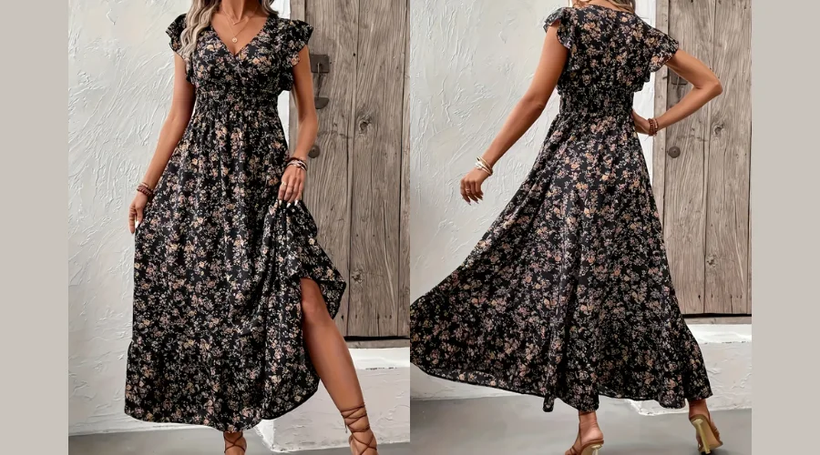 Chic Plus Size Floral Dress with Ruffle Hem 