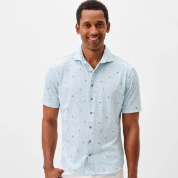 3 Printed Mesh Short Sleeve Button Up Shirt – Rowing Printed Knit