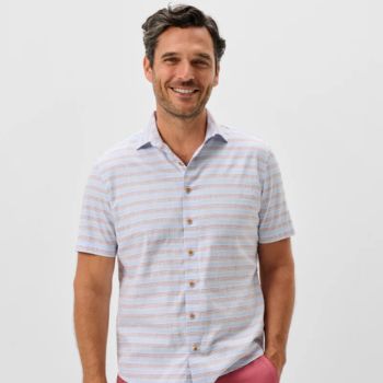 4 Cotton Blend Short Sleeve Button Up Shirt – Leander Printed Slub Cotton