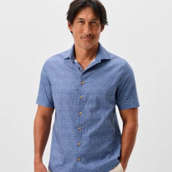 4 Cotton Blend Short Sleeve Button Up Shirt – Patel Printed Slub Cotton